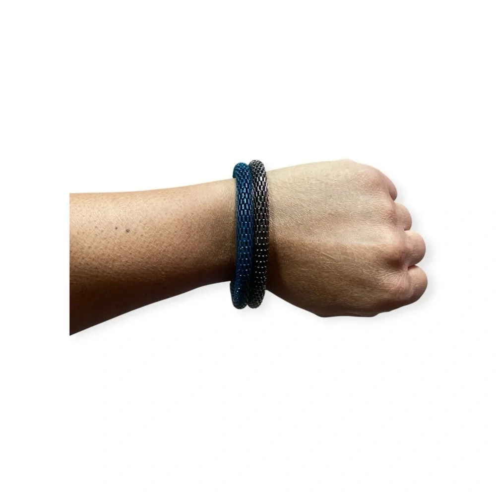 Elegant Black and Blue Mesh Bangles